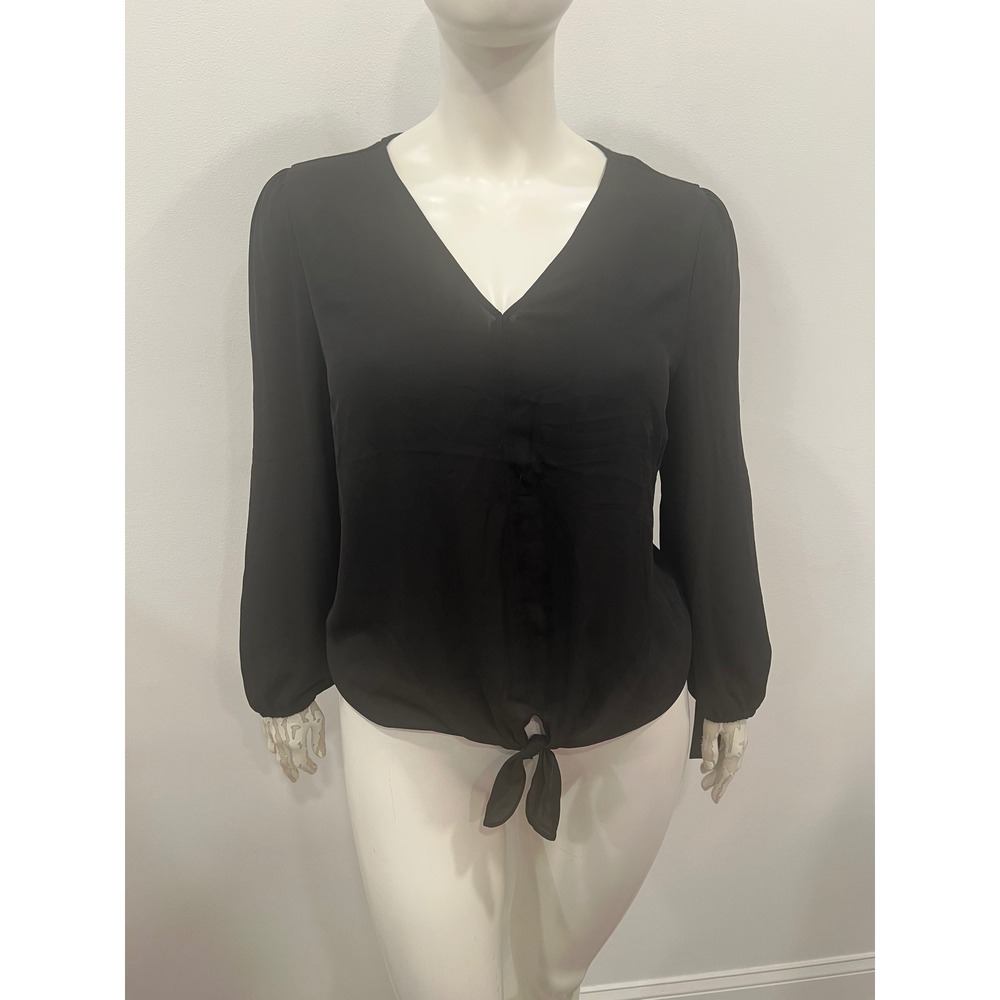 INC Blouse Womens Large Black New w Tags Tie-Front V-Neck Long Sleeve Work Top